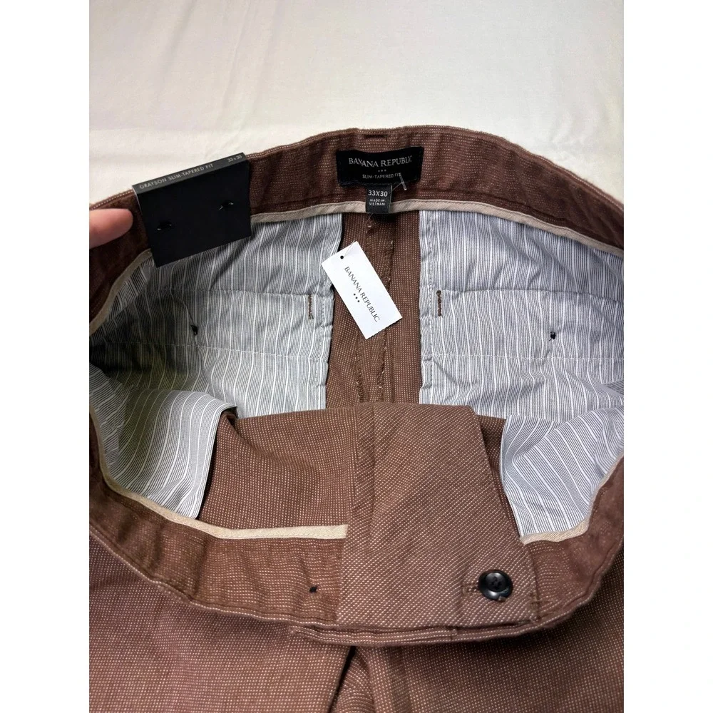 NWT Banana‎ Republic Grayson Slim Tapered Fit Pants Mens 33x27* Brown Micro